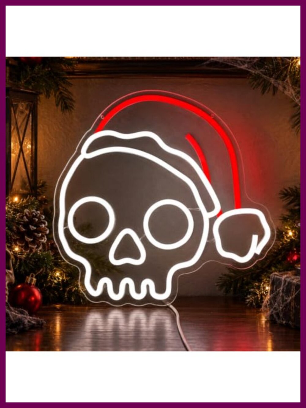 Christmas Skull Neon Sign Wall Decor LED Light Up Sign